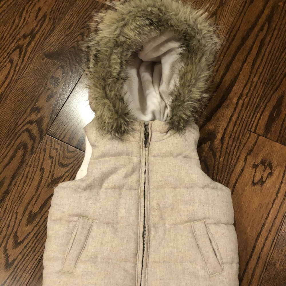 Gap Beige Puffer Vest with Fur Lined Hood